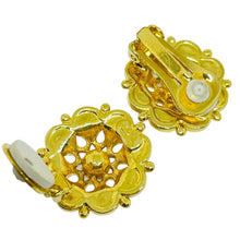Load image into Gallery viewer, Vintage gold tone red rhinestones designer clip on earrings
