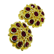 Load image into Gallery viewer, Vintage gold tone red rhinestones designer clip on earrings
