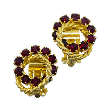 Load image into Gallery viewer, Vintage gold tone red rhinestones small designer clip on earrings
