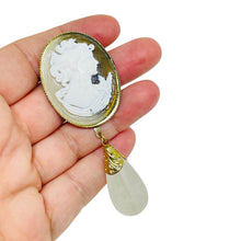 Load image into Gallery viewer, Vintage gold tone resin cameo dangle designer brooch
