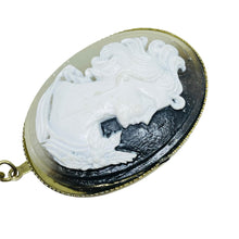 Load image into Gallery viewer, Vintage gold tone resin cameo dangle designer brooch
