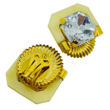 Load image into Gallery viewer, Vintage gold tone resin glass European designer clip on earrings
