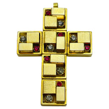 Load image into Gallery viewer, Vintage gold tone rhinestone Art Deco cross pendant
