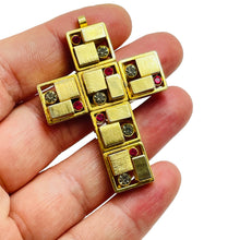 Load image into Gallery viewer, Vintage gold tone rhinestone Art Deco cross pendant
