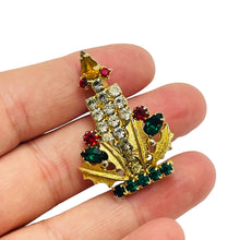 Load image into Gallery viewer, Vintage gold tone rhinestone Christmas candle brooch
