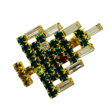 Load image into Gallery viewer, Vintage gold tone rhinestone Christmas tree designer brooch
