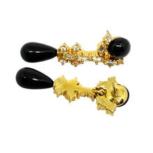 Load image into Gallery viewer, Vintage gold tone rhinestone black drops designer 80's earrings
