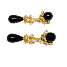 Load image into Gallery viewer, Vintage gold tone rhinestone black drops designer 80's earrings
