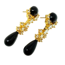 Load image into Gallery viewer, Vintage gold tone rhinestone black drops designer 80's earrings
