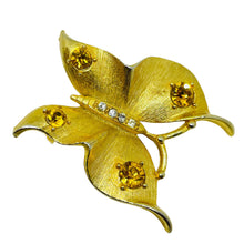 Load image into Gallery viewer, Vintage gold tone rhinestone butterfly designer brooch
