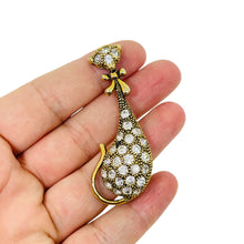 Load image into Gallery viewer, Vintage gold tone rhinestone cat figural brooch
