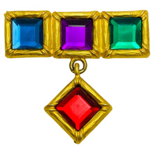 Load image into Gallery viewer, Vintage gold tone rhinestone dangle designer brooch
