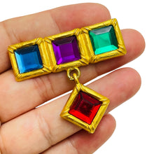 Load image into Gallery viewer, Vintage gold tone rhinestone dangle designer brooch
