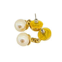 Load image into Gallery viewer, Vintage gold tone rhinestone dangle pearl designer earrings
