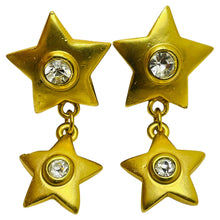 Load image into Gallery viewer, Vintage gold tone rhinestone dangle stars clip on earrings
