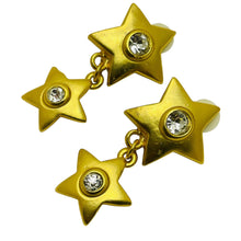 Load image into Gallery viewer, Vintage gold tone rhinestone dangle stars clip on earrings
