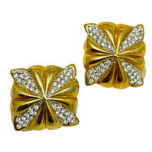 Load image into Gallery viewer, Vintage gold tone rhinestone designer clip on earrings
