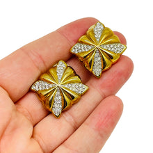 Load image into Gallery viewer, Vintage gold tone rhinestone designer clip on earrings

