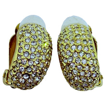 Load image into Gallery viewer, Vintage gold tone rhinestone designer clip on earrings

