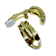 Load image into Gallery viewer, Vintage gold tone rhinestone designer clip on earrings
