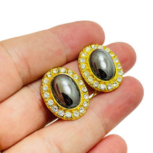 Load image into Gallery viewer, Vintage gold tone rhinestone designer clip on earrings
