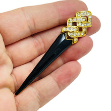 Load image into Gallery viewer, Vintage gold tone rhinestone enamel designer brooch
