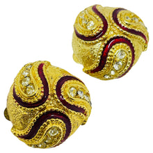 Load image into Gallery viewer, Vintage gold tone rhinestone enamel designer clip on earrings

