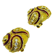 Load image into Gallery viewer, Vintage gold tone rhinestone enamel designer clip on earrings

