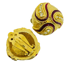 Load image into Gallery viewer, Vintage gold tone rhinestone enamel designer clip on earrings
