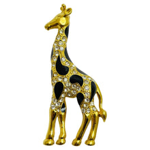 Load image into Gallery viewer, Vintage gold tone rhinestone enamel giraffe brooch
