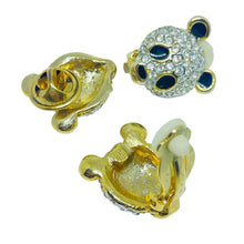 Load image into Gallery viewer, Vintage gold tone rhinestone enamel panda bear pin earrings set
