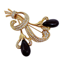 Load image into Gallery viewer, Vintage gold tone rhinestone flower brooch
