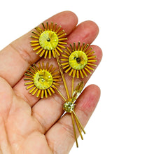 Load image into Gallery viewer, Vintage gold tone rhinestone flower designer brooch

