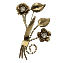 Load image into Gallery viewer, Vintage gold tone rhinestone flower old brooch
