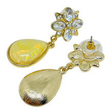 Load image into Gallery viewer, Vintage gold tone rhinestone glass opal designer dangle earrings
