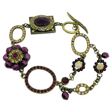 Load image into Gallery viewer, Vintage gold tone rhinestone glass toggle clasp designer bracelet
