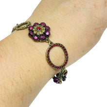 Load image into Gallery viewer, Vintage gold tone rhinestone glass toggle clasp designer bracelet
