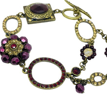 Load image into Gallery viewer, Vintage gold tone rhinestone glass toggle clasp designer bracelet
