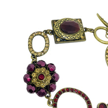 Load image into Gallery viewer, Vintage gold tone rhinestone glass toggle clasp designer bracelet
