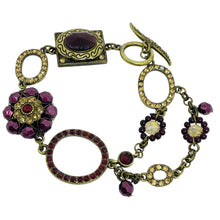 Load image into Gallery viewer, Vintage gold tone rhinestone glass toggle clasp designer bracelet
