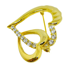 Load image into Gallery viewer, Vintage gold tone rhinestone heart designer brooch
