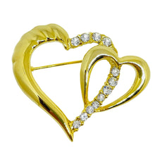 Load image into Gallery viewer, Vintage gold tone rhinestone heart designer brooch
