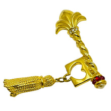 Load image into Gallery viewer, Vintage gold tone rhinestone key heart designer brooch
