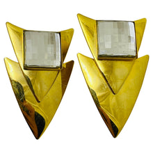 Load image into Gallery viewer, Vintage gold tone rhinestone midernist designer earrings
