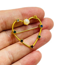 Load image into Gallery viewer, Vintage gold tone rhinestone pearl heart designer brooch
