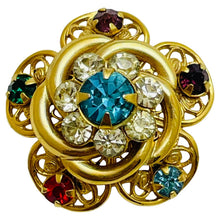 Load image into Gallery viewer, Vintage gold tone rhinestone small brooch

