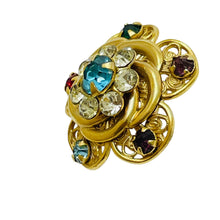 Load image into Gallery viewer, Vintage gold tone rhinestone small brooch
