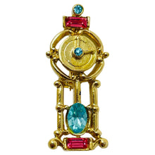 Load image into Gallery viewer, Vintage gold tone rhinestone small clock designer brooch
