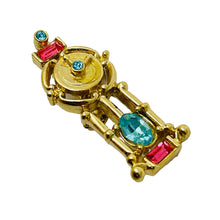 Load image into Gallery viewer, Vintage gold tone rhinestone small clock designer brooch
