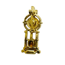 Load image into Gallery viewer, Vintage gold tone rhinestone small clock designer brooch
